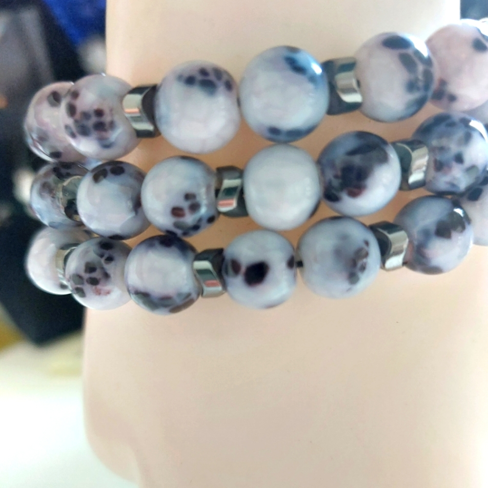 #3Pc bracelet for women and men beautiful snake pattern glass 7"in beads